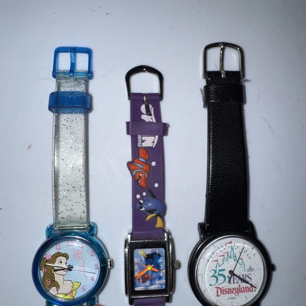 Lot Of 3 Vtg Disney Watches Nemo Belle 35 Years Disneyland Need Batteries